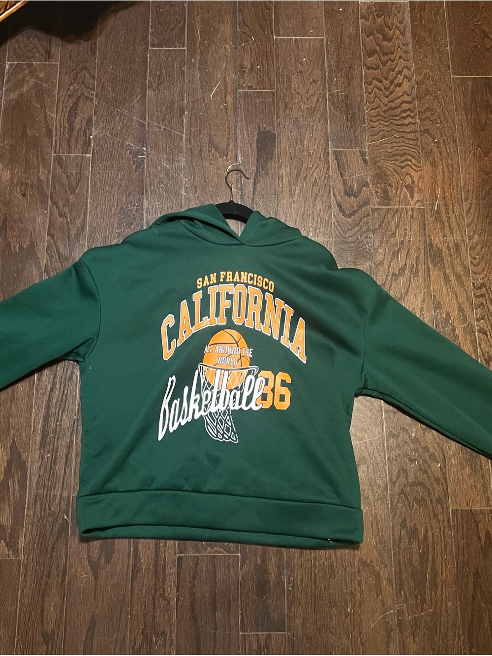 SHEIN Dark Green Hoodie with Yellow and White Graphic
